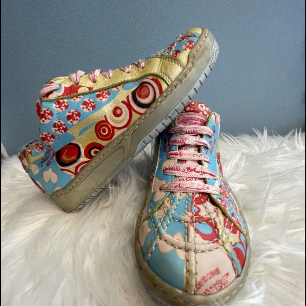 ROBERTO CAVALLI ANGELS girls sneakers gold & fun paint design Siz…